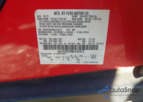 2021 Ford Ecosport Se from USA, damaged, VIN MAJ3S2GE9MC443312